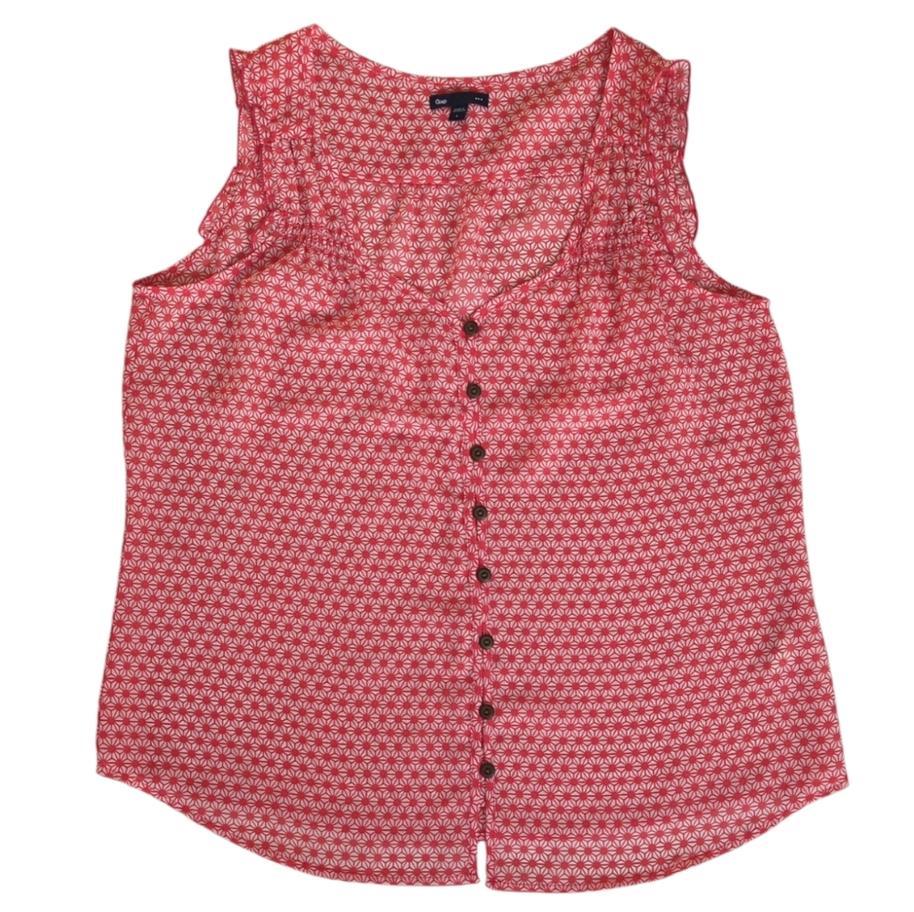 Gap Ruffle Sheer Tank Top Large Red Orange Coral